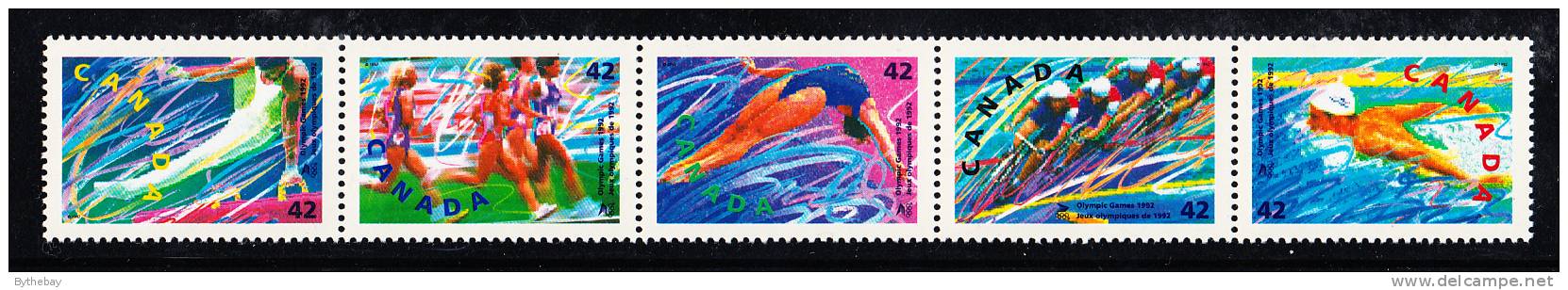 Canada Scott #1418ai MNH Top Strip Of 5 From Pane Never Folded 42c Summer Olympics 1992 - Nuevos