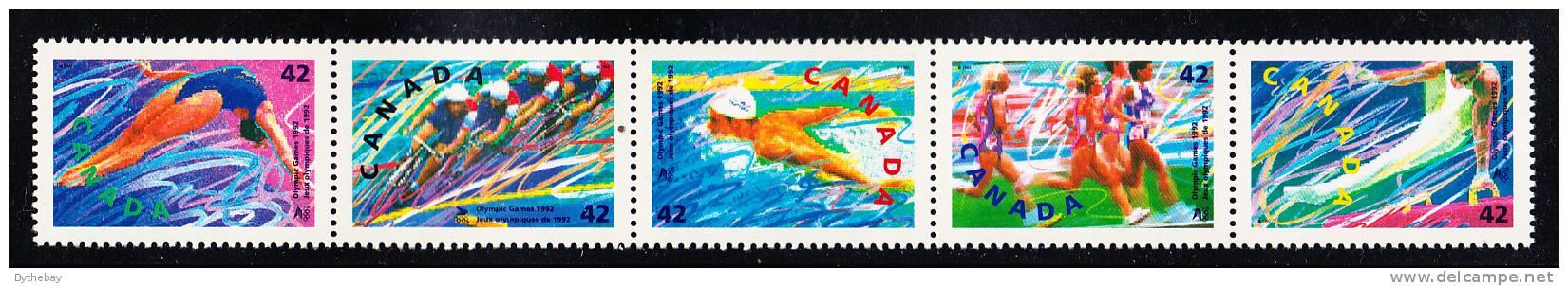 Canada Scott #1418ai MNH Bottom Strip Of 5 From Pane Never Folded 42c Summer Olympics 1992 - Neufs