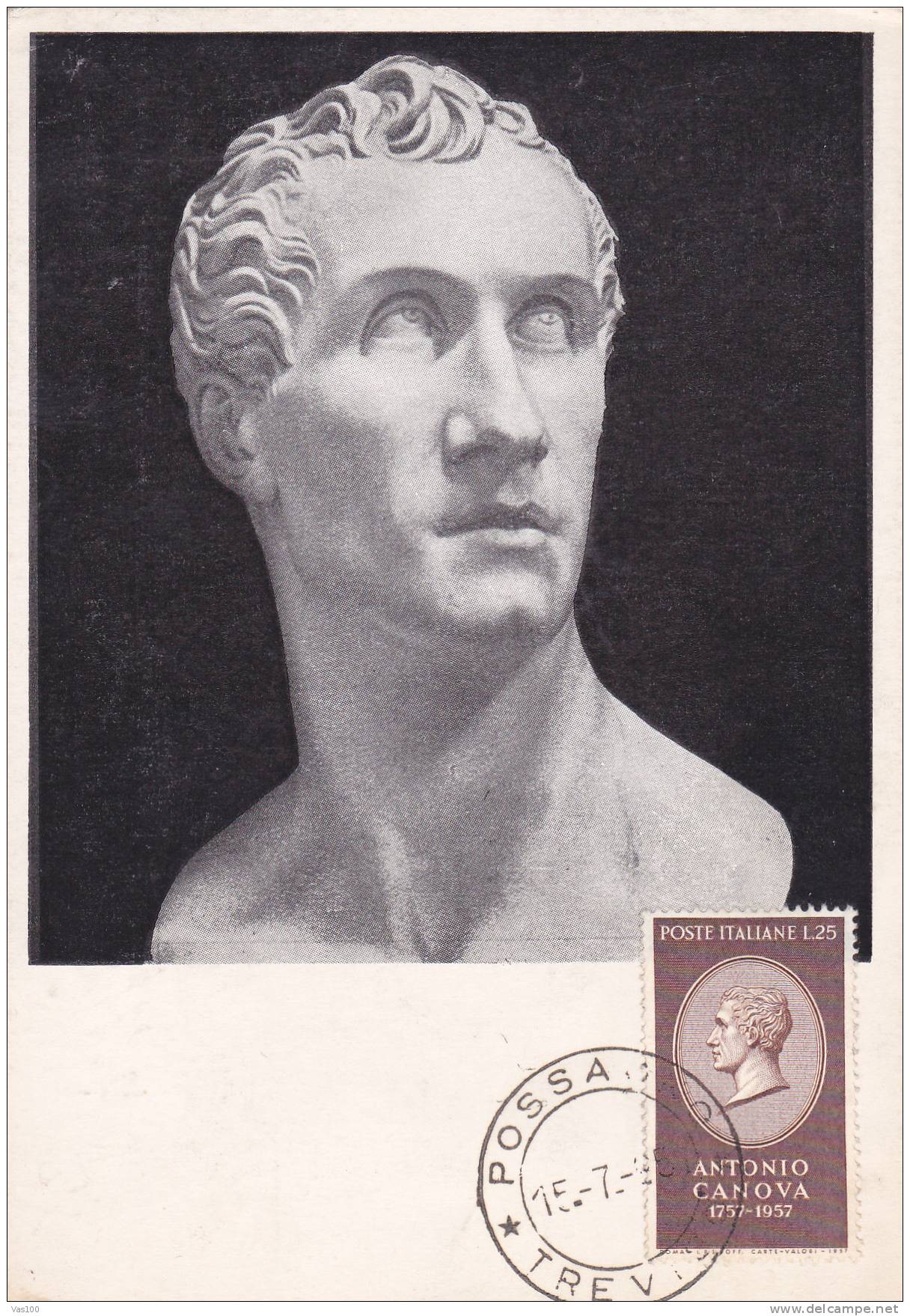 ANTONIO CANOVA 1957 CM,maxicard,cartes Maximum,obliteration FDC,Italia. - Cartes-Maximum (CM)