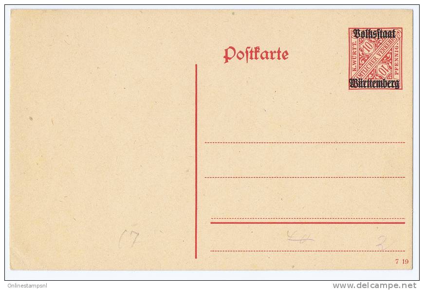 Deutschland: Volksstaat Württemberg Dienstpostckarte 1919 , Not Used - Otros & Sin Clasificación