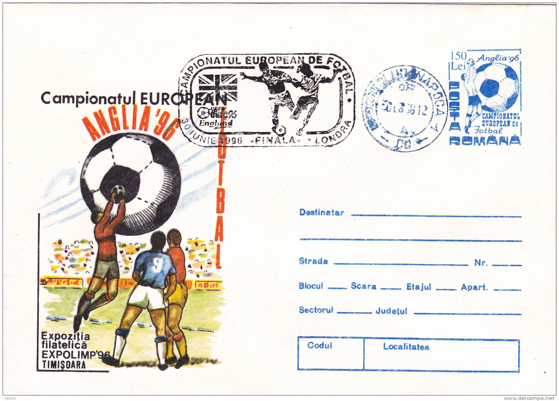 European Cup Anglia,Football,soccer,1996 Stationery Cover Match;FINAL Rare Cancell. - Championnat D'Europe (UEFA)