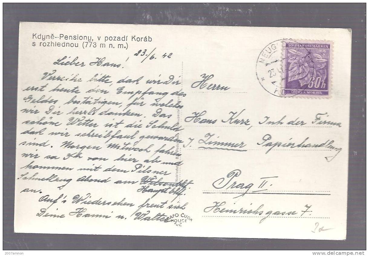 CZECHOSLOVAKIA 1942 GERMAN OCC BOHEMIA POSTCARD - Brieven En Documenten
