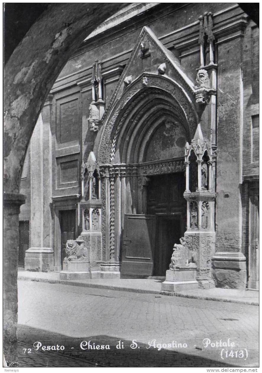 1955 PESARO CHIESA DI SANT'AGOSTINO PORTALE 2 SCAN TIMBRI AMBULANTE MILANO ANCONA (A) - Pesaro