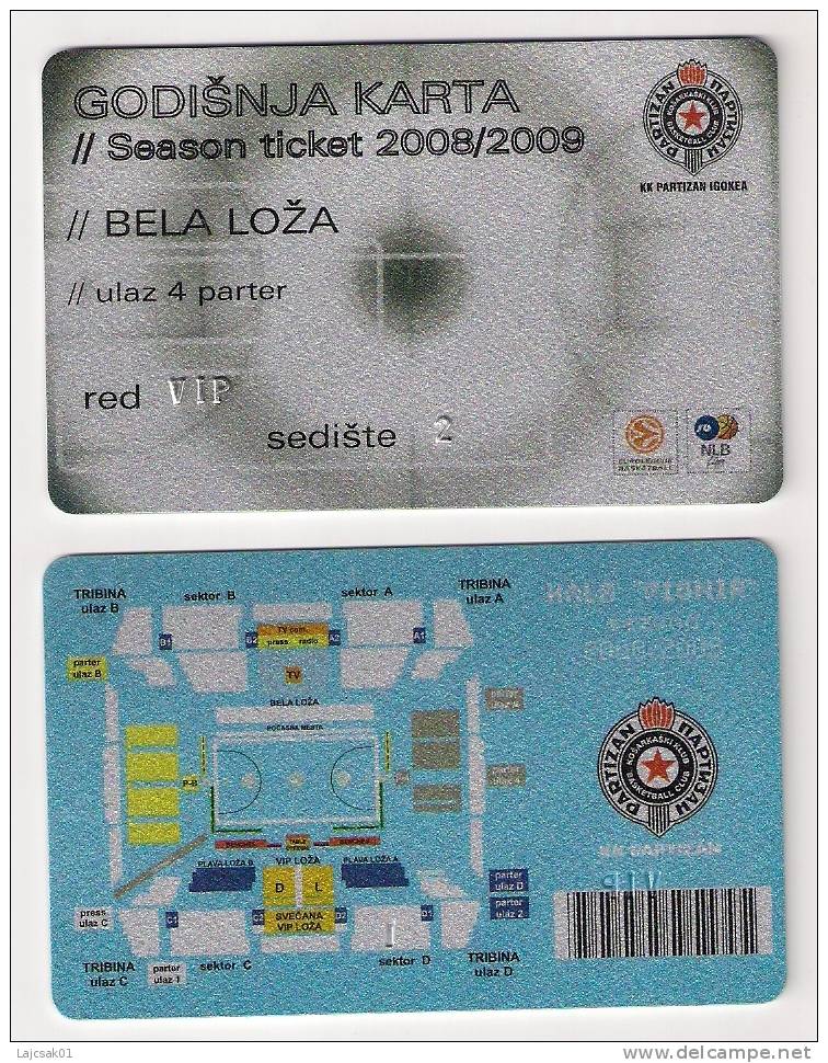 KK PARTIZAN BELGRADE SERBIA Basketball VIP Season Ticket 2008/2009 - Other & Unclassified