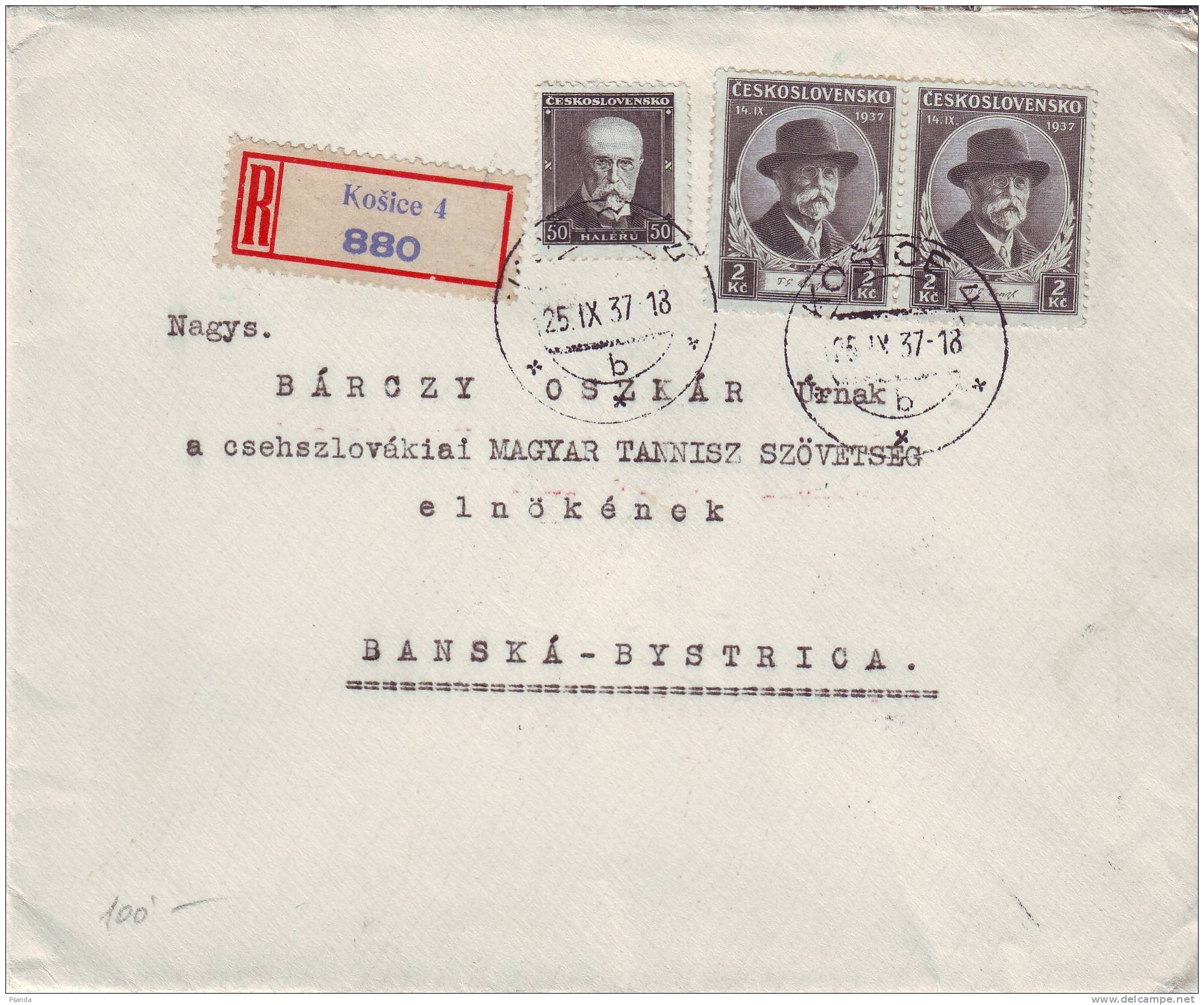 1937 Czechoslovakia Registered Letter - Brieven En Documenten