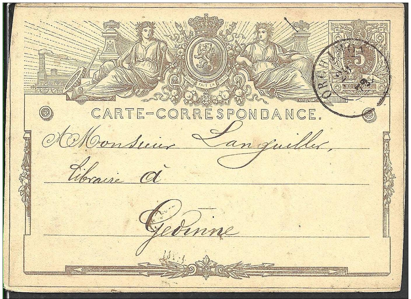 G0447 Belgique Entier De Orchimont  à Gedinne 1872 - Briefkaarten 1871-1909