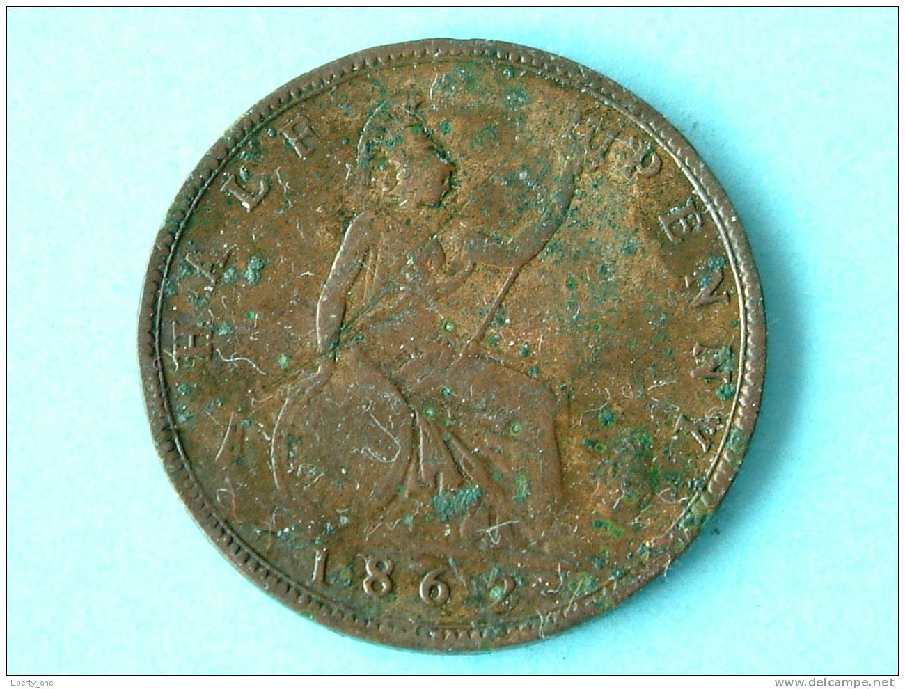 1862 - HALF PENNY / KM 748.2 ( Uncleaned - For Grade, Please See Photo ) ! - C. 1/2 Penny