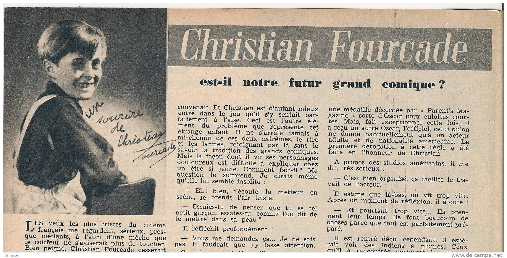 Femmes D´aujourd´hui N° 511 Du 13 /2/1955 Interview De Christian FOURCADE Acteur De 11 Ans. - Mode