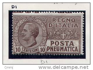 1913/23 - Regno -  Italia - Italy - Posta Pneumatica - Sass. N. 1- Mi. 110 - LH - (W0208...) - Poste Pneumatique