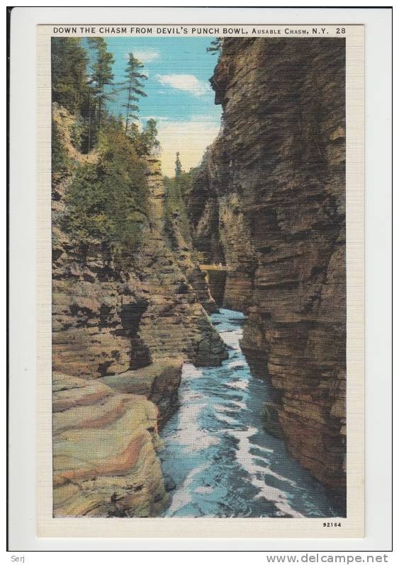 Down The Chasm From Devil's Punch Bowl, Ausable Chasm, NY New York. Old PC . USA - Adirondack