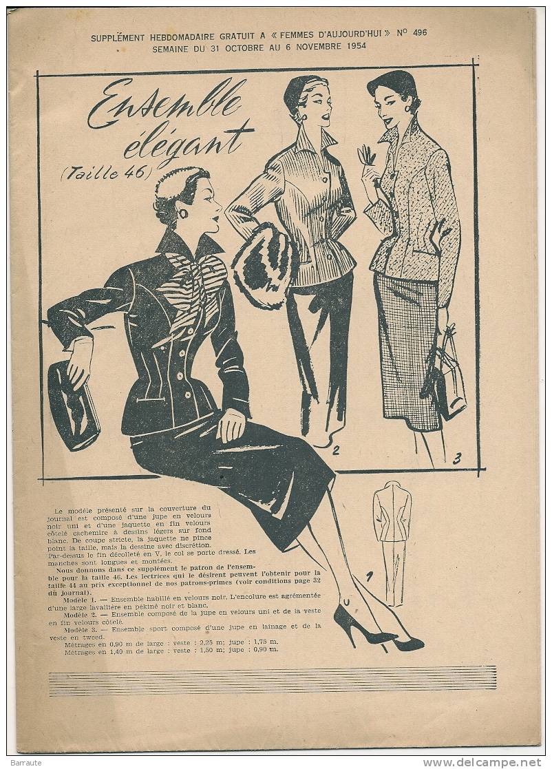 Femmes D´aujourd´hui N° 496 Du 31 /10/1954  Interview De Philippe LEMAIRE . - Fashion