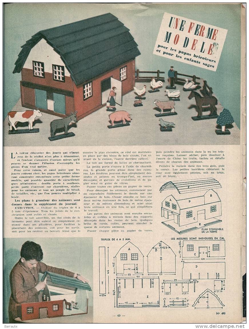 Femmes D´aujourd´hui N° 495 Du 30 /10/1954 1 Plan Coté De Ferme Pour Enfants Avec Animaux . - Mode