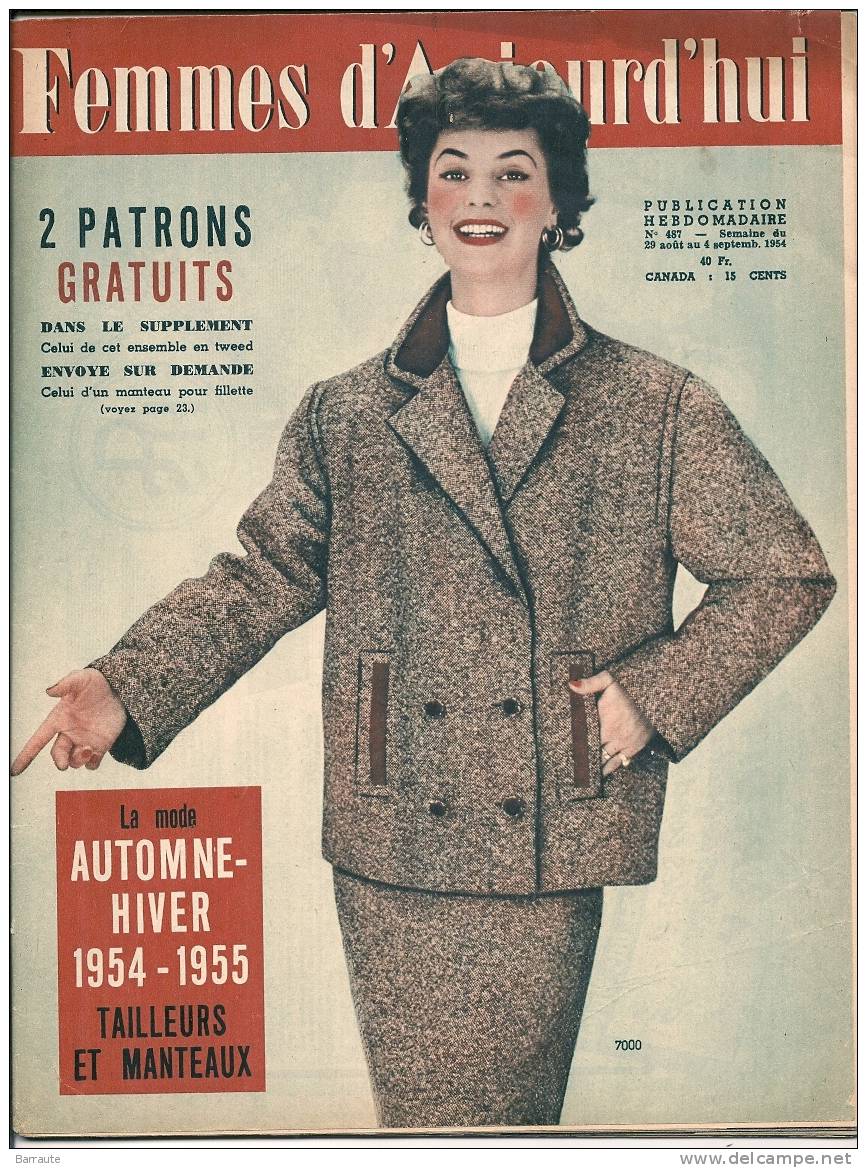 Femmes D´aujourd´hui N° 487 Du 29 /8/1954 Interview De Henri SALVADOR.+ 1 Plan Coté De Trois Table Gigogne. - Mode