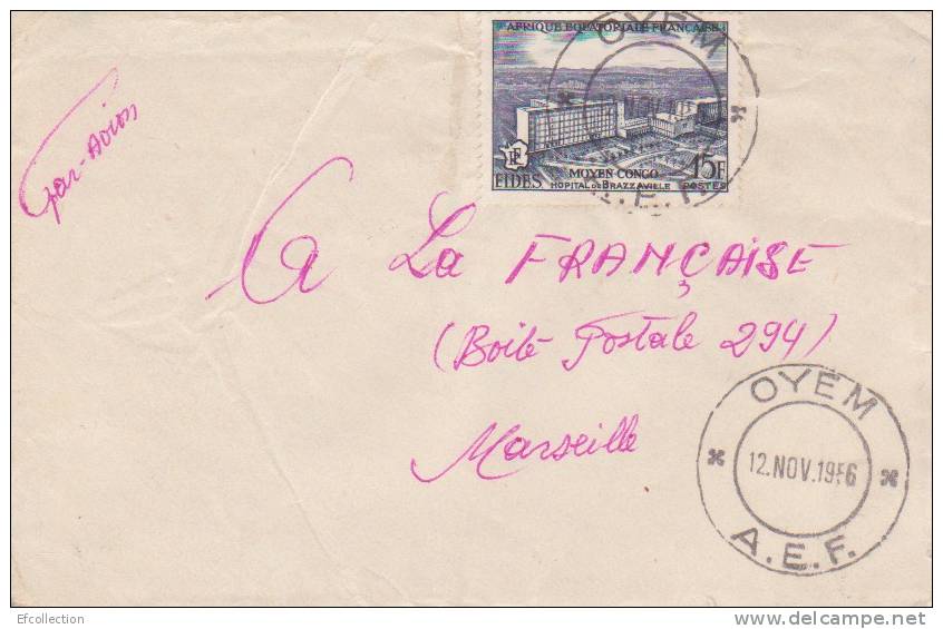 MARCOPHILIE - OYEM - GABON - 1956 - COLONIES - A.E.F - N°234 - AVION - LETTRE - Autres & Non Classés