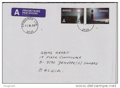 NORVEGE:2008 Enveloppe Envoyée En Belgique Avec Timbres PHARES.(2 Timbres). - Brieven En Documenten