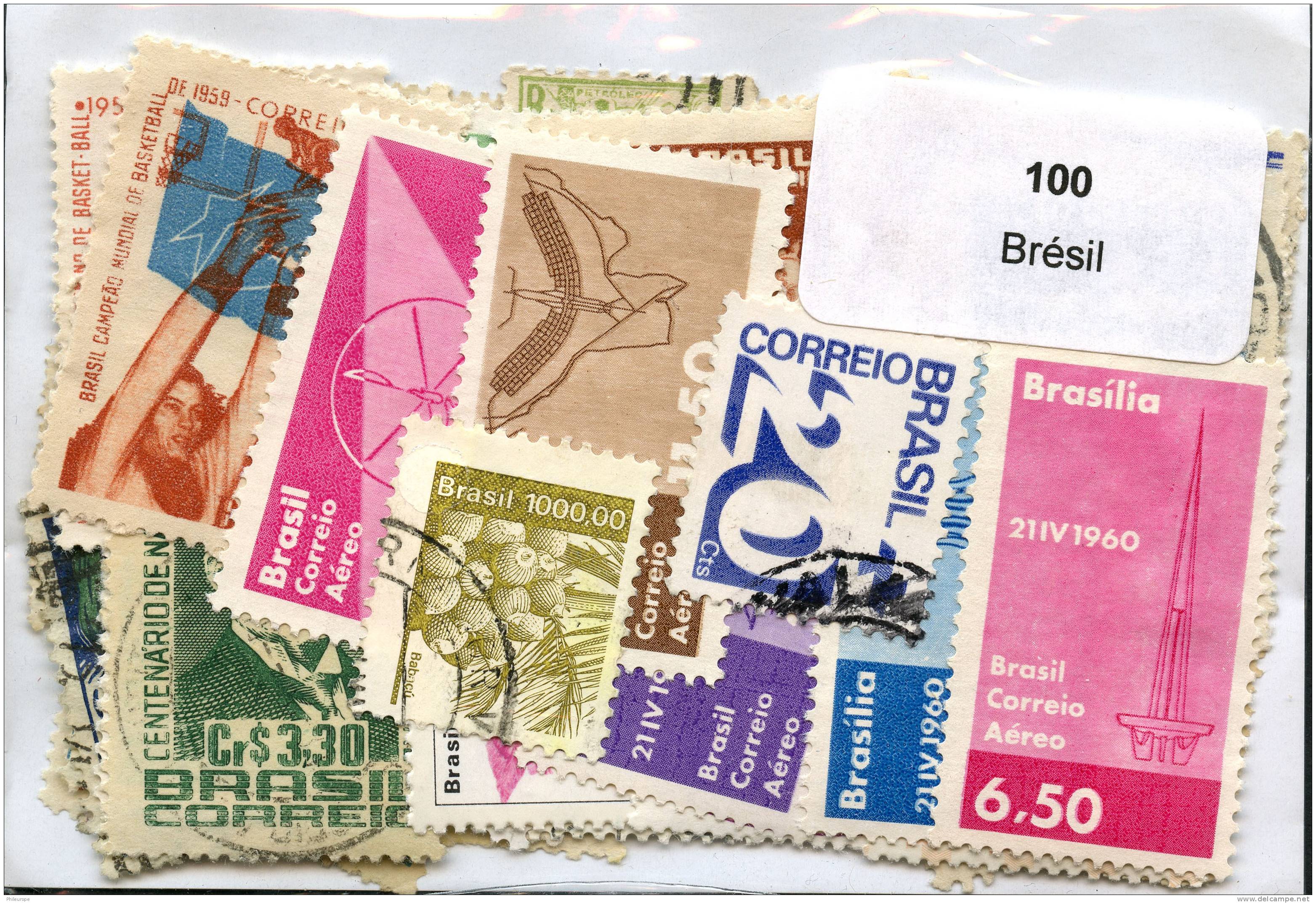 Lot 100 Timbres Brésil - Mezclas (max 999 Sellos)