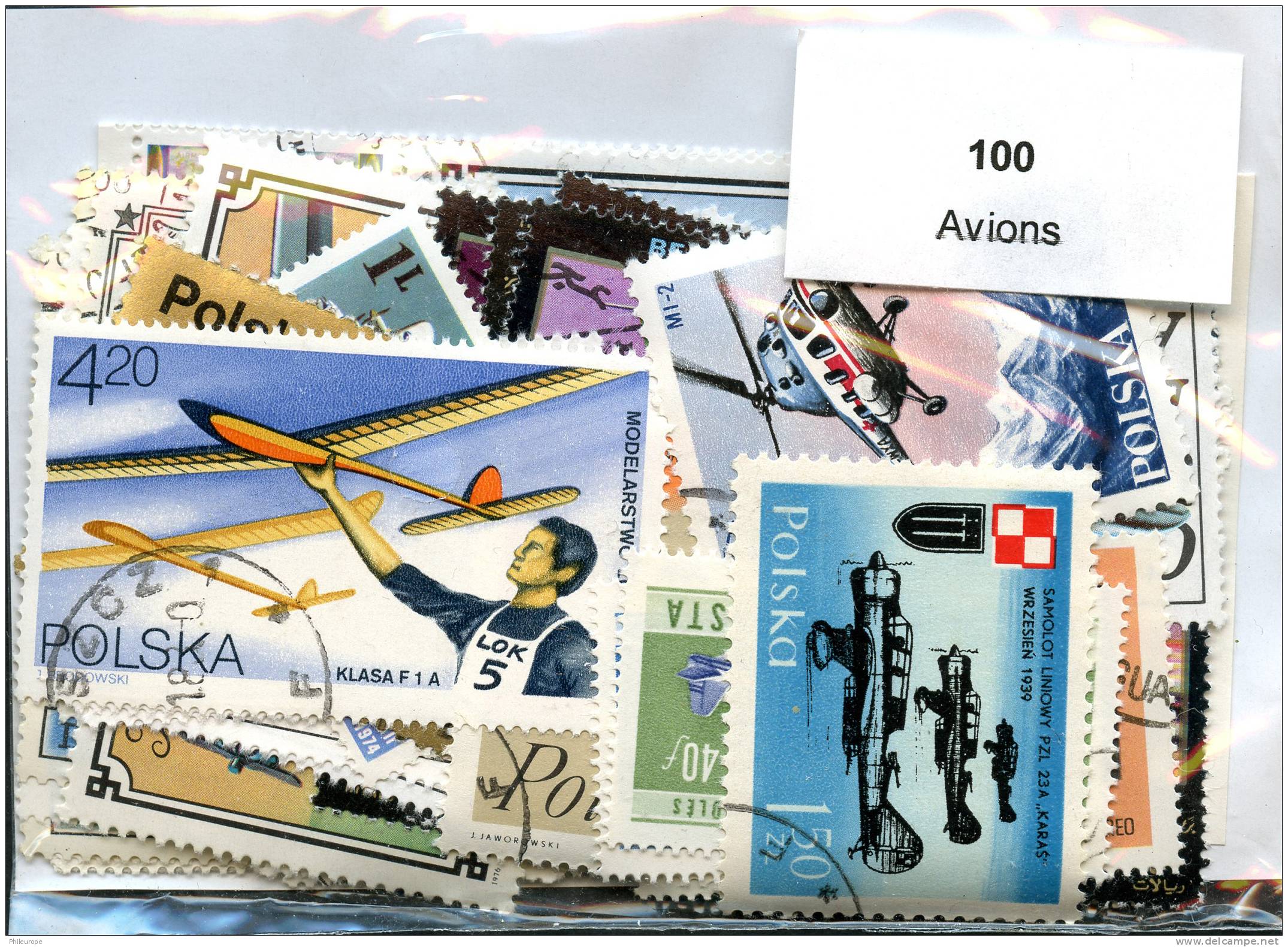 Lot 100 Timbres Thème Avions - Kilowaar (max. 999 Zegels)