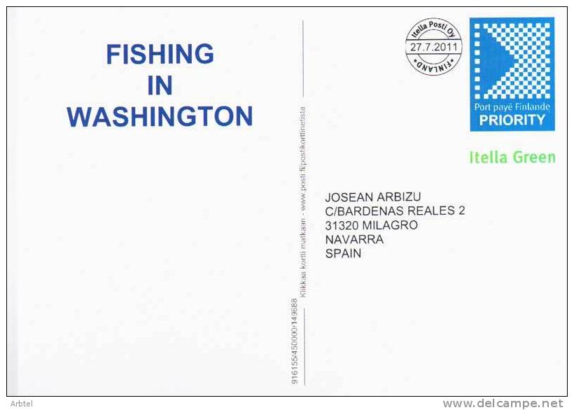 PEZ PESCA FISHING WENATCHEE RIVER  OLD PUBLICITY EN ENTERO POSTAL PERSONALIZADO DE FINLANDIA CIRCULADO - Fishes