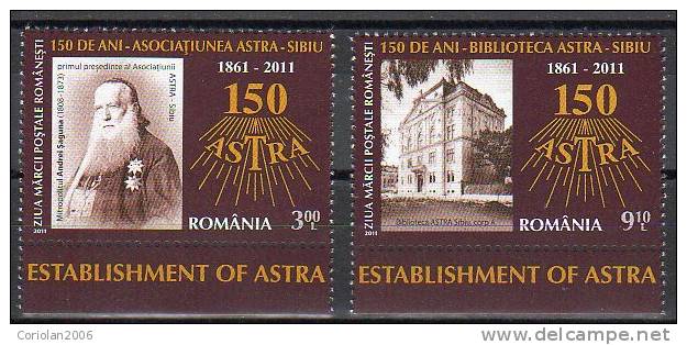 Romania 2011 / Stamps Day / 150 Years Since The Establishment Of Astra Sibiu Association And Library / 2 Val - Neufs