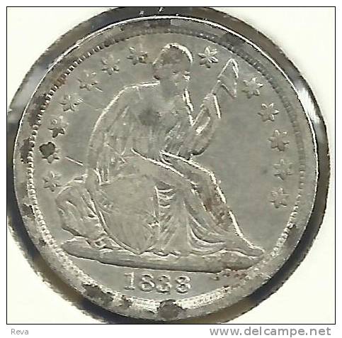 UNITED STATES USA 10 CENT DIME SEATED LIBERTY  FRONT WREATH BACK LARGE STARS 1838 AG SILVER SCARCEKM? READ DESCRIPTION!! - 1837-1891: Seated Liberty (Libertà Seduta)