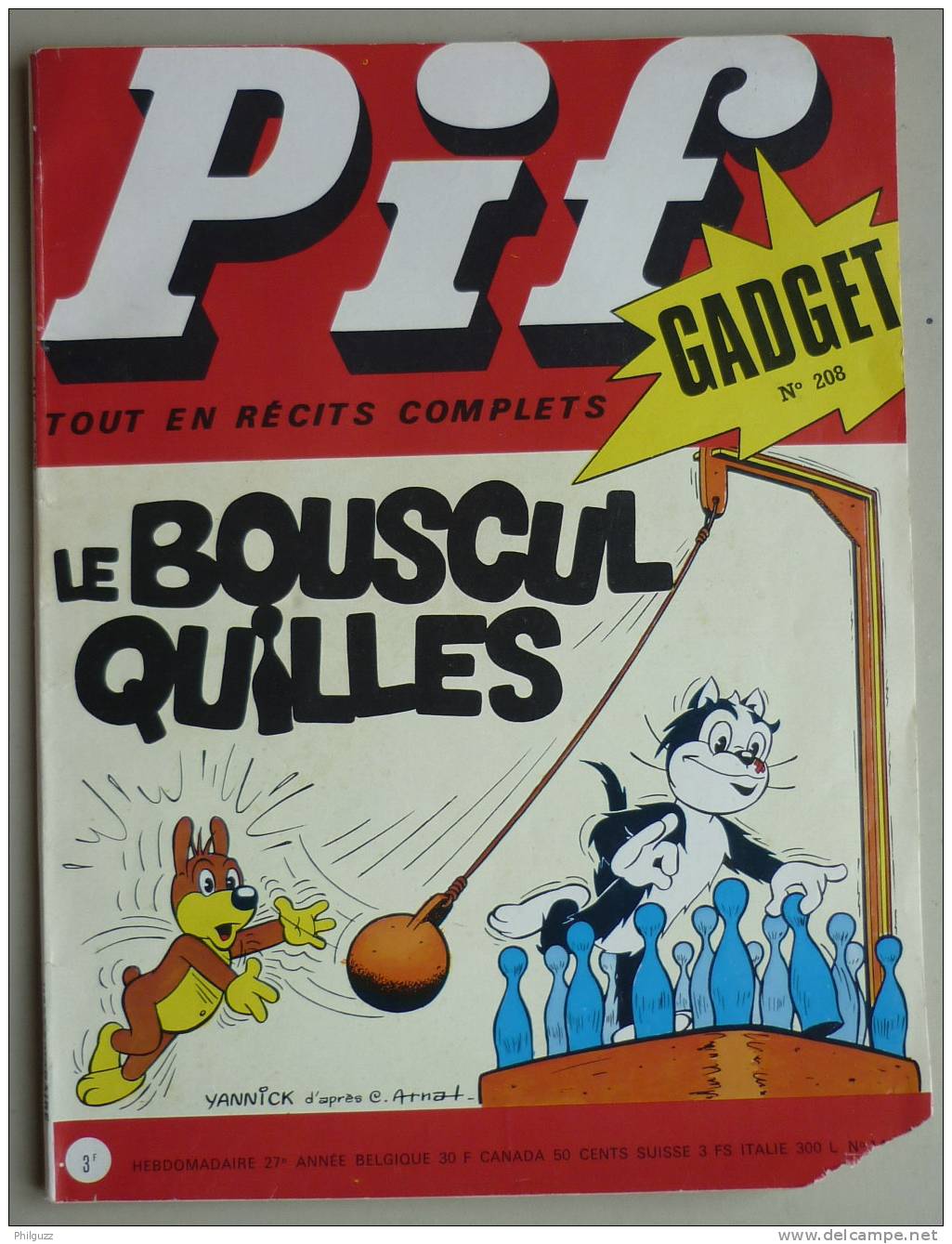 PIF GADGET N° 208 Couv Yannick - Pif Gadget