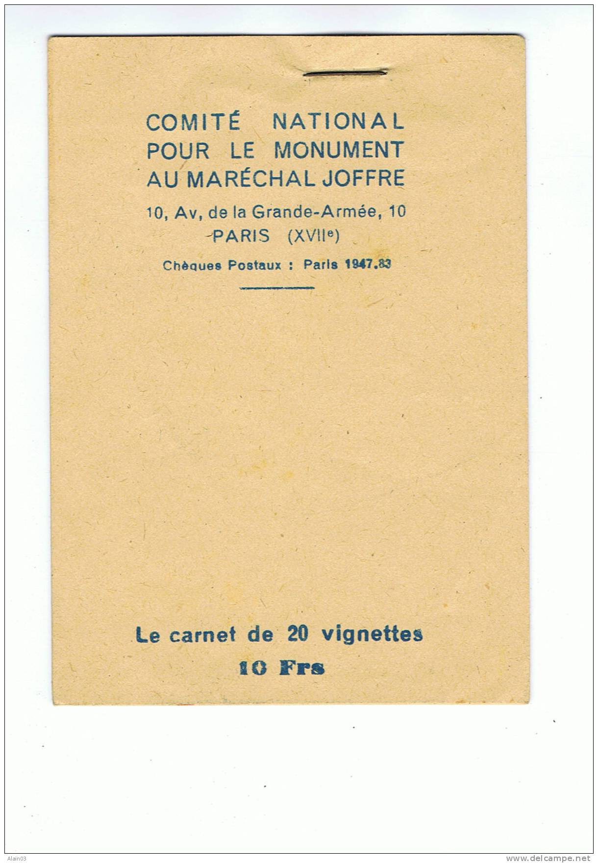 Carnet De 20 Vignettes (complet) - Comité National Pour Le Monument Du Maréchal Joffre - - Blokken & Postzegelboekjes