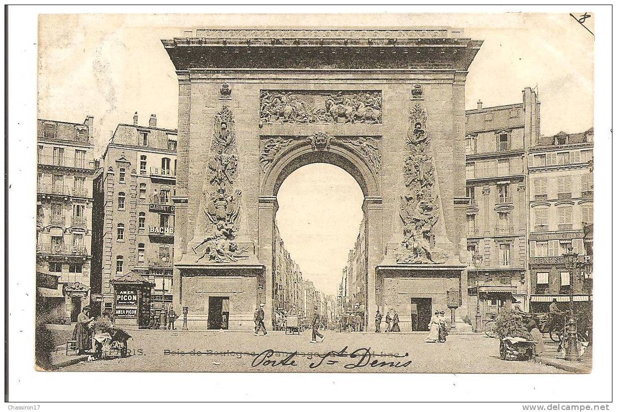 75 -   PARIS  2e -  Porte St Denis - Carte Précurseur Datée 1904 -  Marchande De Fleurs - Triporteur - Pubs - Arrondissement: 02