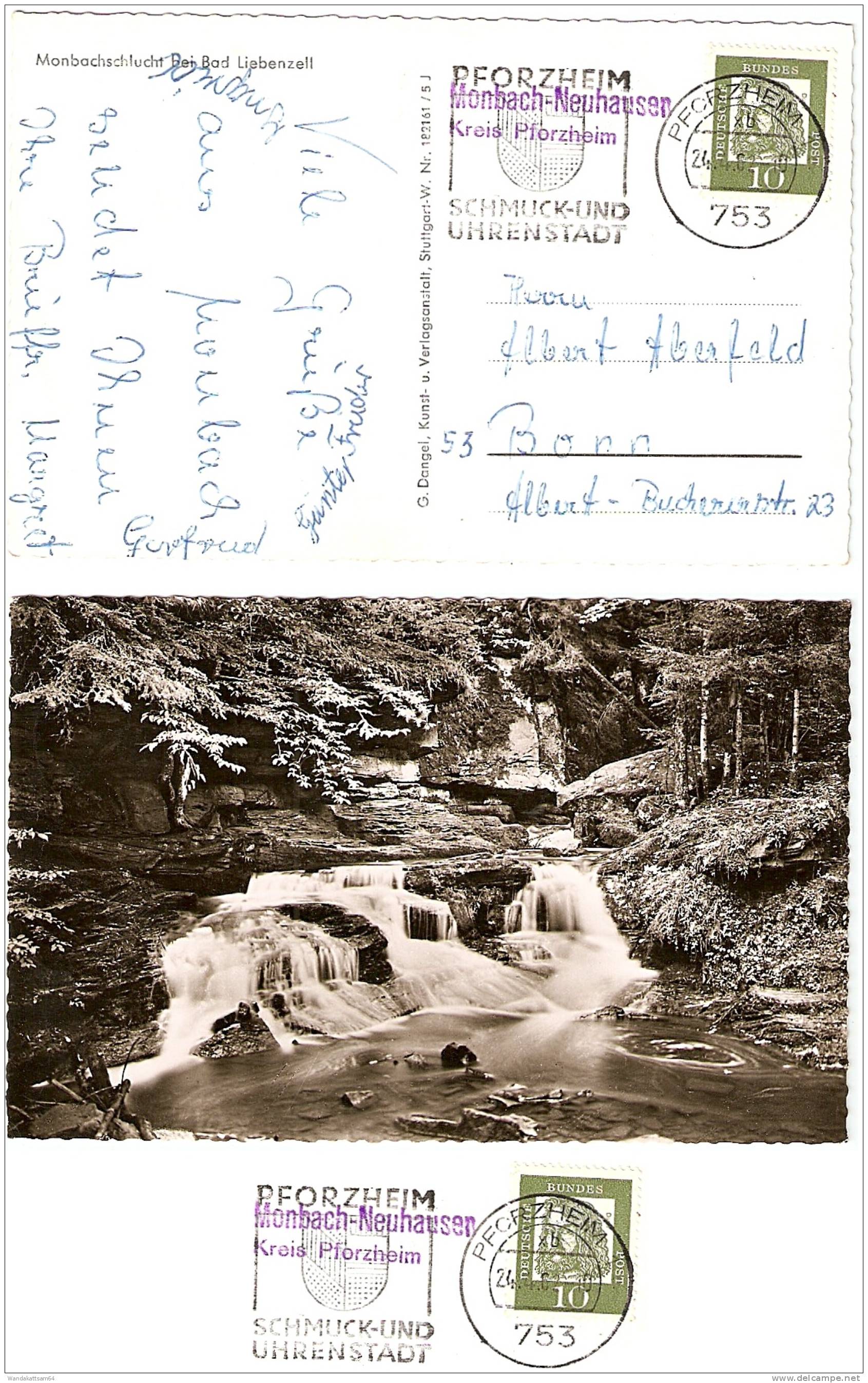 AK 1821615 Monbachschlucht Bei Bad Liebenzell 24. 4. 62 - 10 753 PFORZHEIM Xb Werbestempel PFORZHEIM SCHMUCK- UND UHRENS - Pforzheim