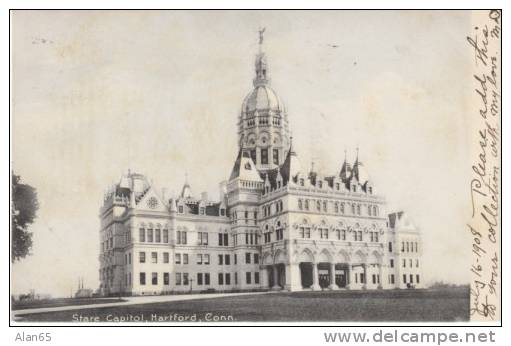 Hartford CT Connecticut, State Capitol Building Architecture,  C1900s Vintage Postcard - Hartford