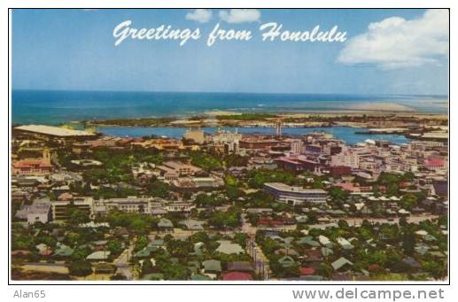 Honolulu HI Hawaii, Panorama View Of Town, C1950s/60s Vintage Postcard - Honolulu