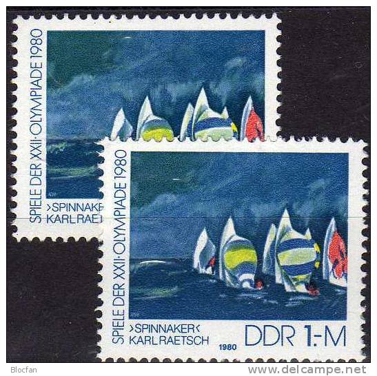 PF Olympiade 1980 Wellen-Spiel DDR 2531 I ** 42€ Mit Vergleichsstück Gemälde Spinnaker Error On The Stamp Set Of Germany - Abarten Und Kuriositäten