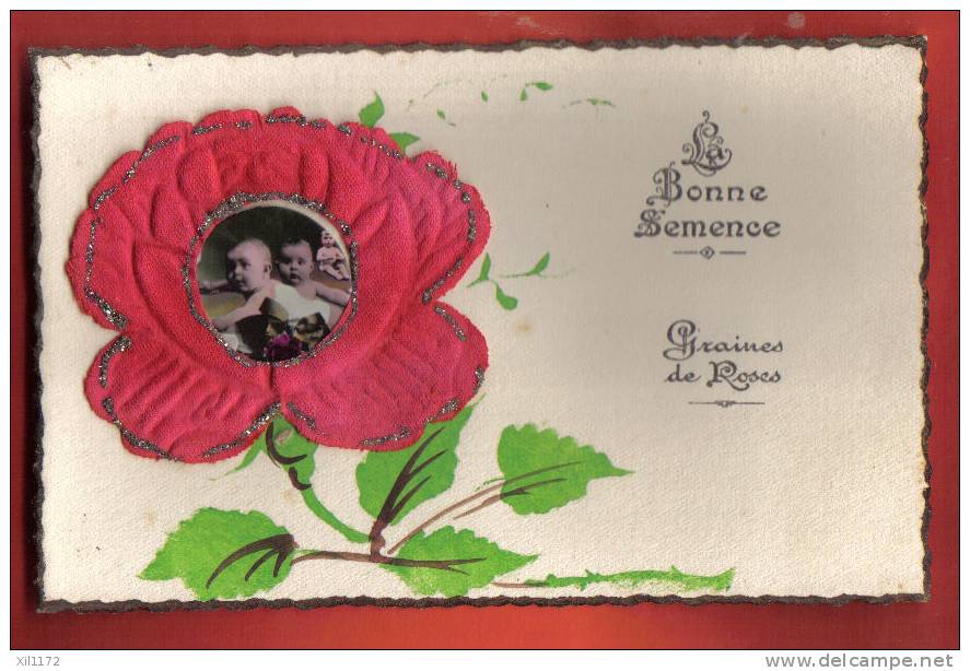 B351 La Bonne Semence,Graines De Roses,Rose En Relief Avec Photo Enfants Au Centre.Circulé Sous Enveloppe En 1931 - Geburt