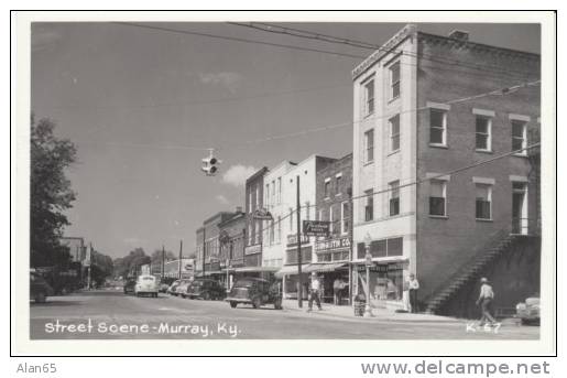 Murray KY Kentucky Street Scene, Auto, Drug Store, Shoe Store, On C1940s Vintage Real Photo Postcard - Autres & Non Classés