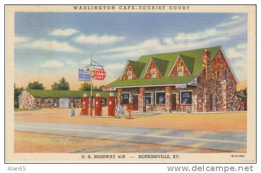 Hopkinsville KY Kentucky, Wadlington Cafe Tourist Court Gas Station, Roadside, C1940s Vintage Curteich Linen Postcard - Hopkinsville