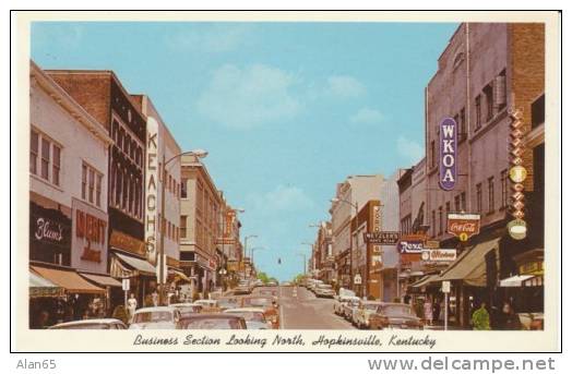 Hopkinsville KY Kentucky, Chrome Street Scene, WKOA, Rexall Drug, Coca-Cola Signs, Auto, C1950s Vintage Postcard - Hopkinsville