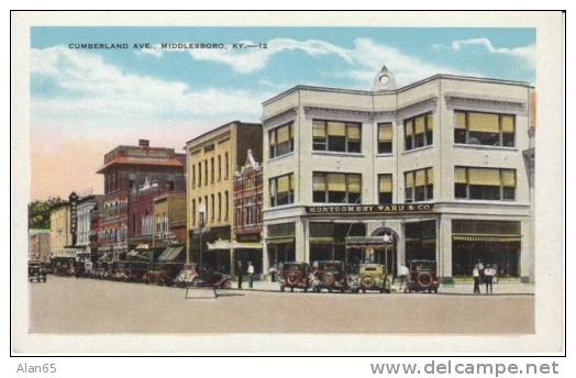 Middlesboro KY Kentucky, Cumberland Ave Street Scene, Auto, Montgomery Ward Store, C1920s Vintage Postcard - Autres & Non Classés