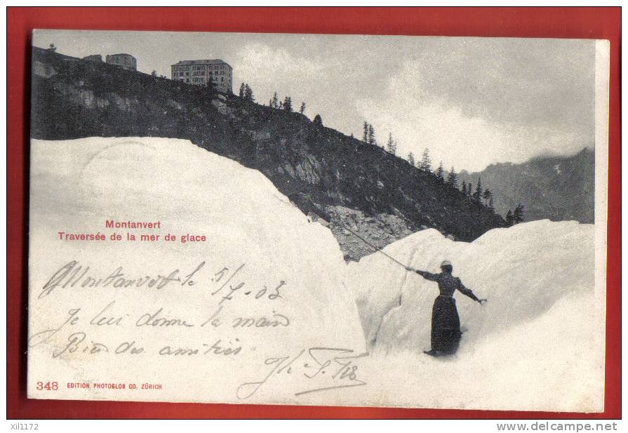 J132 Montanvert,Traversée De La Mer De Glace,Touriste Alpiniste,sérac.Cachet 1903.Photoglob 348 - Chamonix-Mont-Blanc