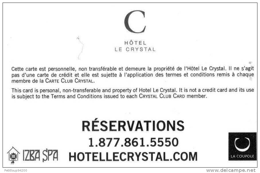 CLE D'HOTEL CRYSTAL Montreal CANADA - Tarjetas-llave De Hotel