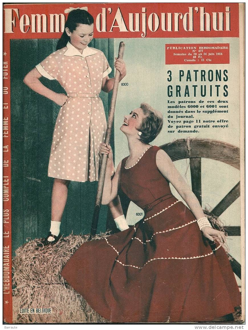 Femmes D´aujourd´hui N° 477 Du 20 /6/1954 1 Plan Coté D'une Chaise Longue En Bois.+ Patron Roge D'été  Taille 44. - Mode