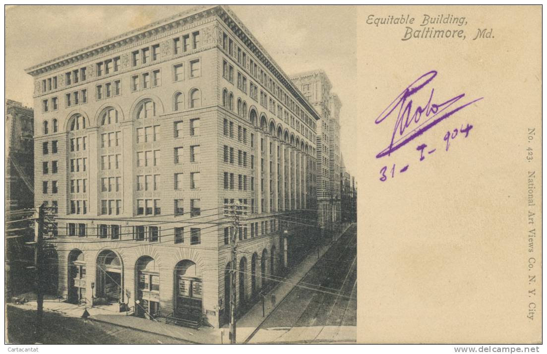 BALTIMORA. EQUITABLE BUILDING. CARTOLINA DEL 1904 - Baltimore