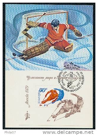 Russia - SSSR - Card With Images Of Ice Hockey And Stamp Block With Images Of Ice Hockey. There Is Very Nice Commemorati - Eishockey