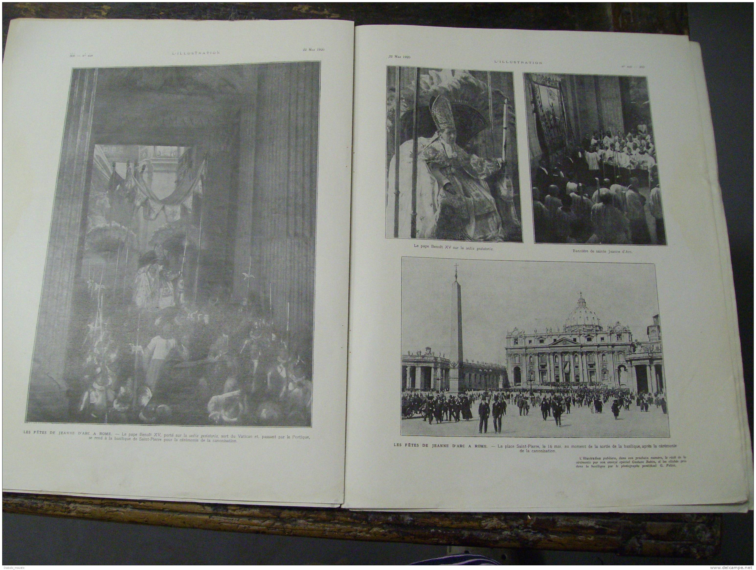 1920 Fêtes Jeanne D´ Arc à ROME Et PARIS (impt Doc.) ; Gde Photo Exécution  Dénonciateurs De LAON ; Les Poules En Laisse - L'Illustration