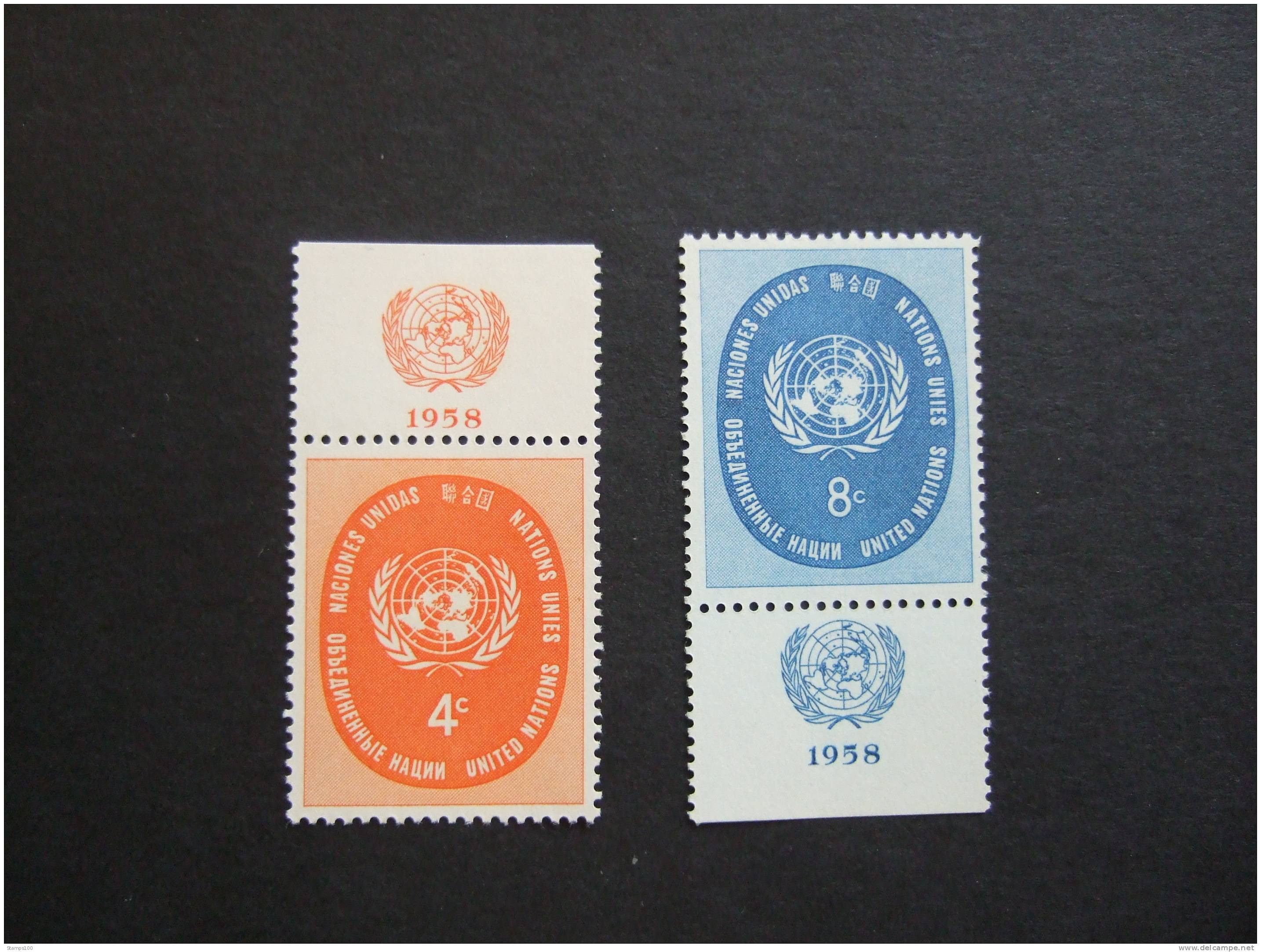 UNITED NATIONS NEW YORK, 1958,  Yv 63-64, WITH UN LOGO, MH**, (P39-025) - Nuevos