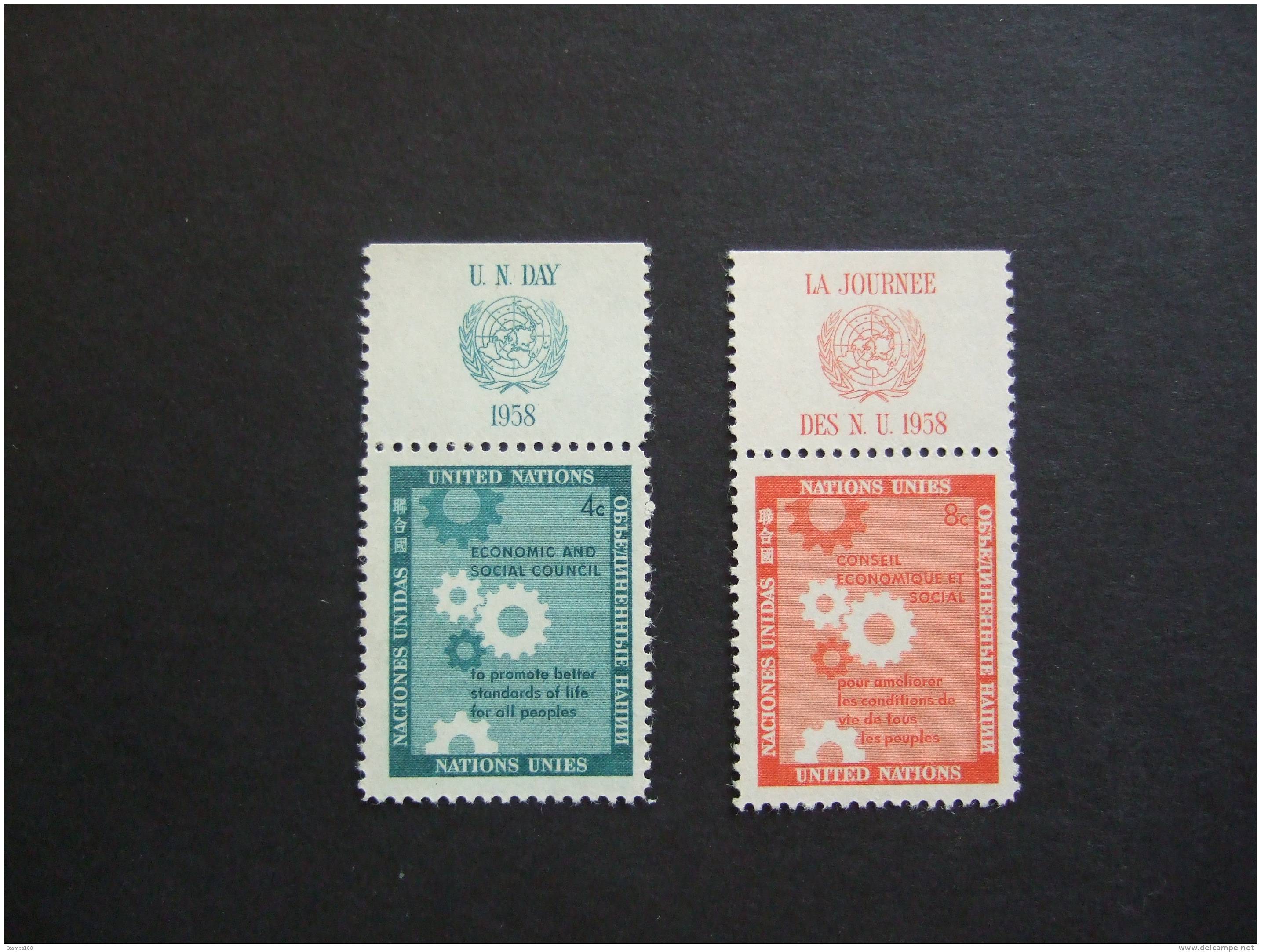 UNITED NATIONS NEW YORK, 1958,  Yv 65-66, WITH UN LOGO, MNH**, (P39-025) - Nuovi