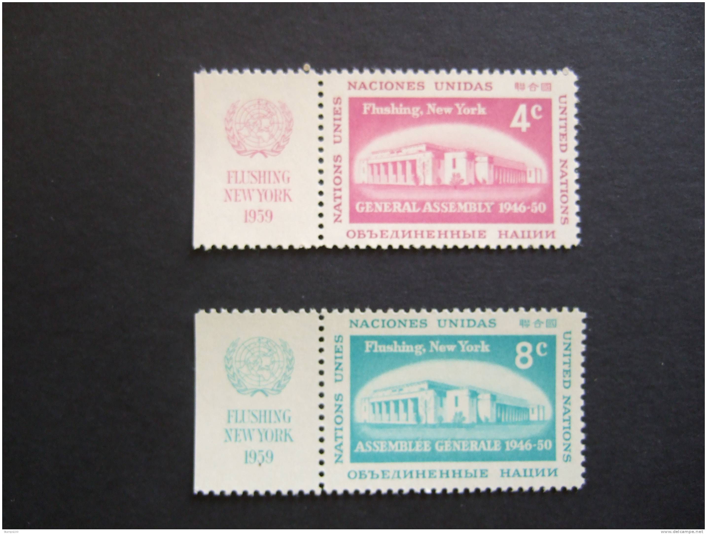 UNITED NATIONS NEW YORK, 1959,  Yv 69-70, WITH UN LOGO, MNH**, (P39-025) - Nuevos