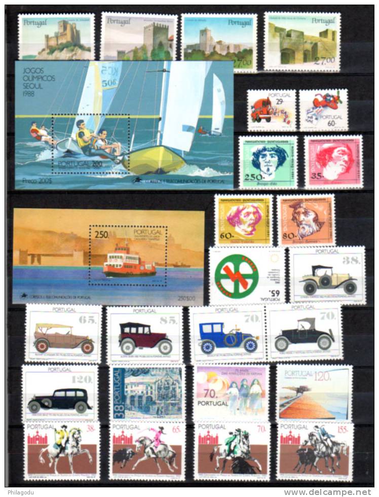 1988-92 SERIES DIFFERENTES ** Châteaux , Automobiles, Jeux De Séoul, Navigateur, Entre 1716 Et 1922**, Cote 55,50 € - Neufs