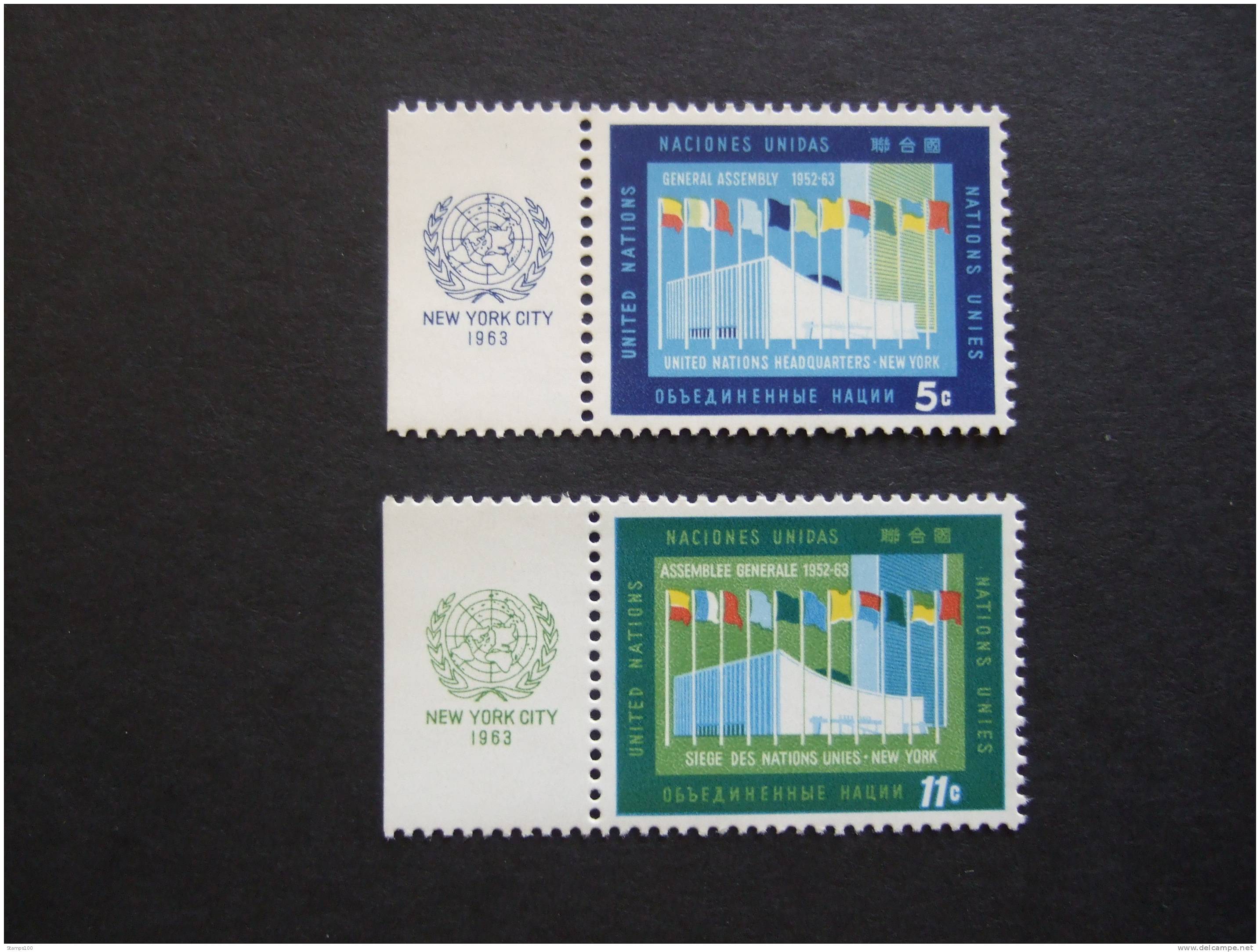 UNITED NATIONS NEW YORK, 1963, Yv 119-120, WITH UN LOGO,  MNH** (P40-025) - Ungebraucht