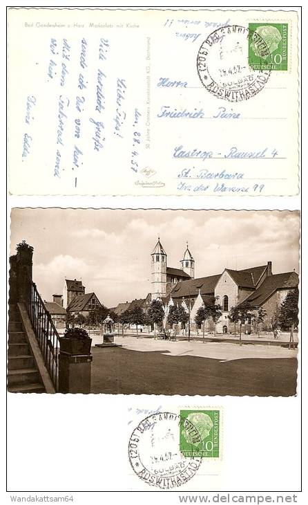 AK Bad Gandersheim A. Harz, Marktplatz Mit Kirche 28. 4. 57 (20b) BAD GANDERSHEIM * ROSWITHASTADT * SOLBAD AM .... Nach - Bad Gandersheim