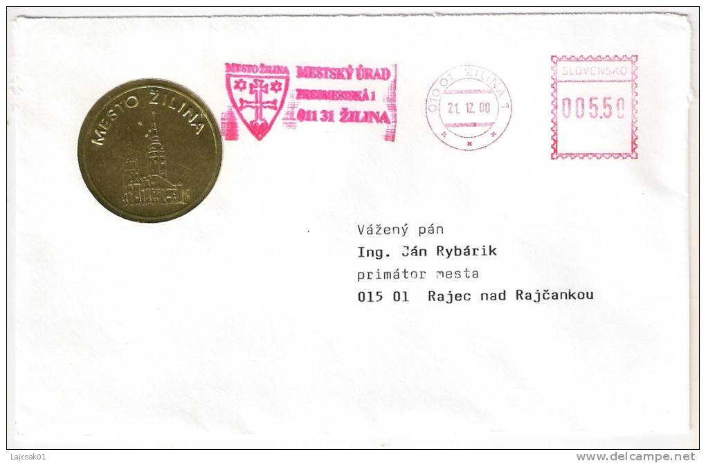 Slovakia 2000. Cover  ZILINA Machine Stamp Postmark Coat Of Arms - Brieven En Documenten
