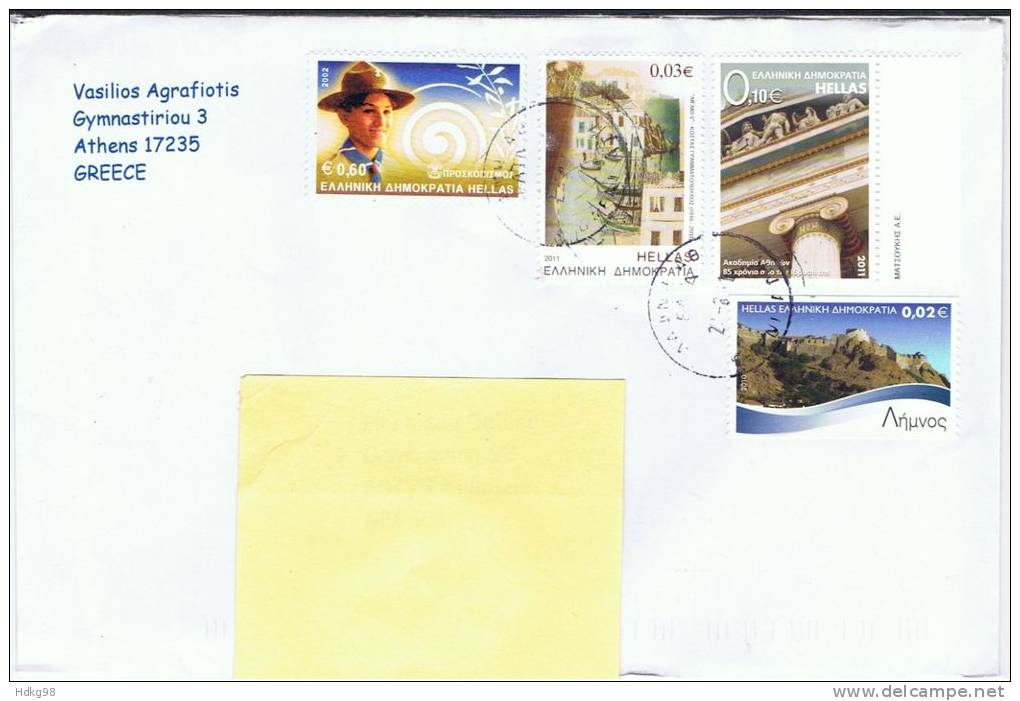 GR Griechenland 2010-11 Mi 2113 2572 2594 2600 Brief - Storia Postale